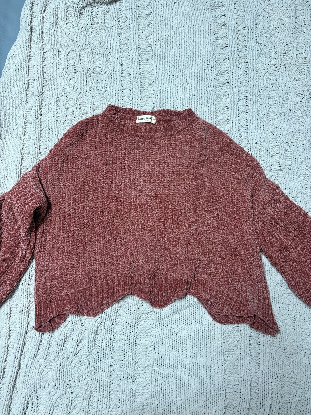Cropped Scallop Hem Sweater - Dusty Rose